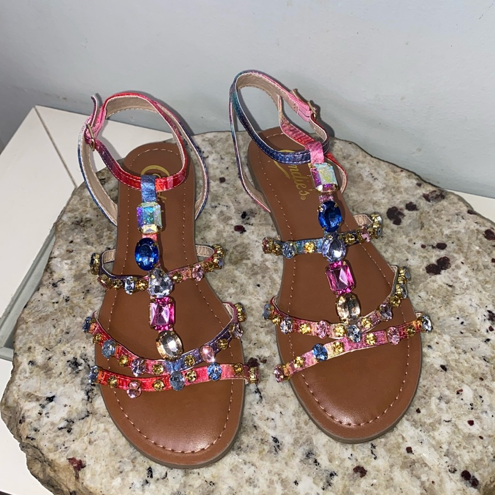 Candies Camilos Multi-Colored Rhinestone Gladiator Strappy Sandal-Women’s Size 6